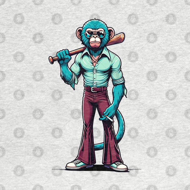 Retro Rebel: 70s Fashion monkey with baseball bat by TimeWarpWildlife